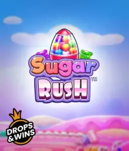 Изображение игрового автомата Sugar Rush от Pragmatic Play, показывающее разноцветный мир конфет и сладостей. На изображении видны иконки в виде различных сладостей, окруженные яркой атмосферой. В центре расположен название слота Sugar Rush, подчеркивающий сахарную тематику игры.